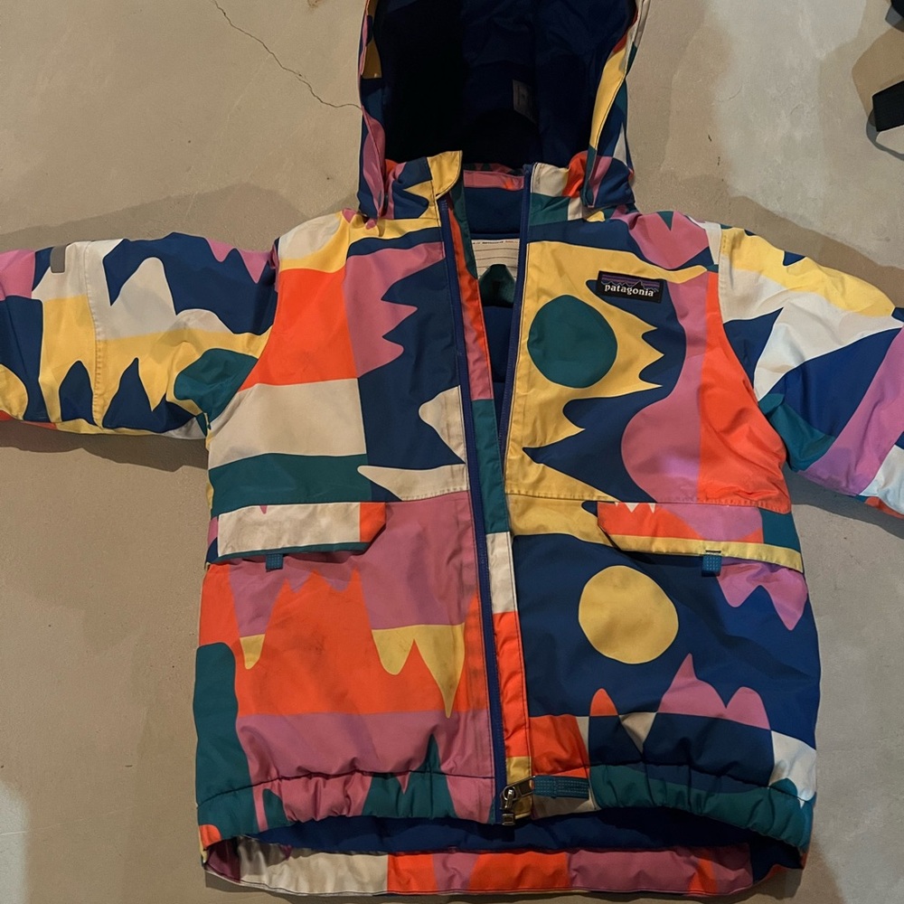 Patagonia Kids Blue Puffer Jacket with Coral Trim